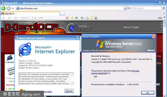 Internet Explorer 7 on Windows 2003