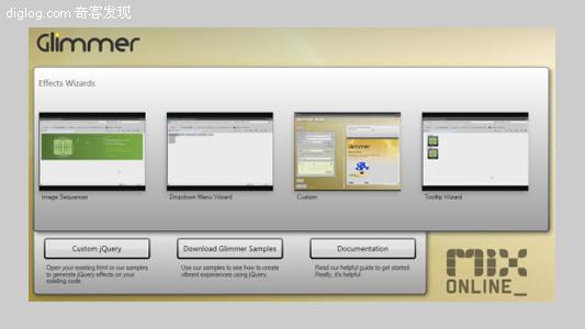 jquery web设计 web开发  无需代码实现Jquery交互设计的工具 —Glimmer
