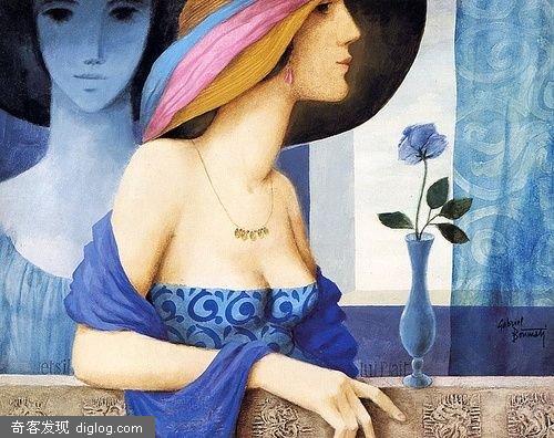 法国 画家 美女 绘画  Gabriel Bonmati：美人如花隔云端