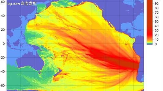 地震 智利  海洋中智利地震能量传播鸟瞰图